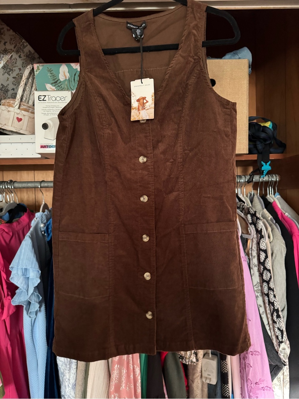 Sincerely Jules Brown Corduroy Button-Front Mini Dress